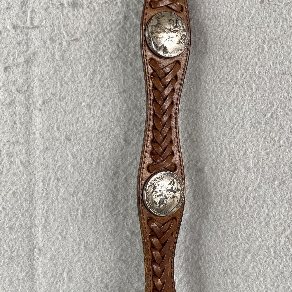 Indiana Metal Leather Belt Brown Silver Domed Walking Liberty Coins Concho - Picture 16 of 16